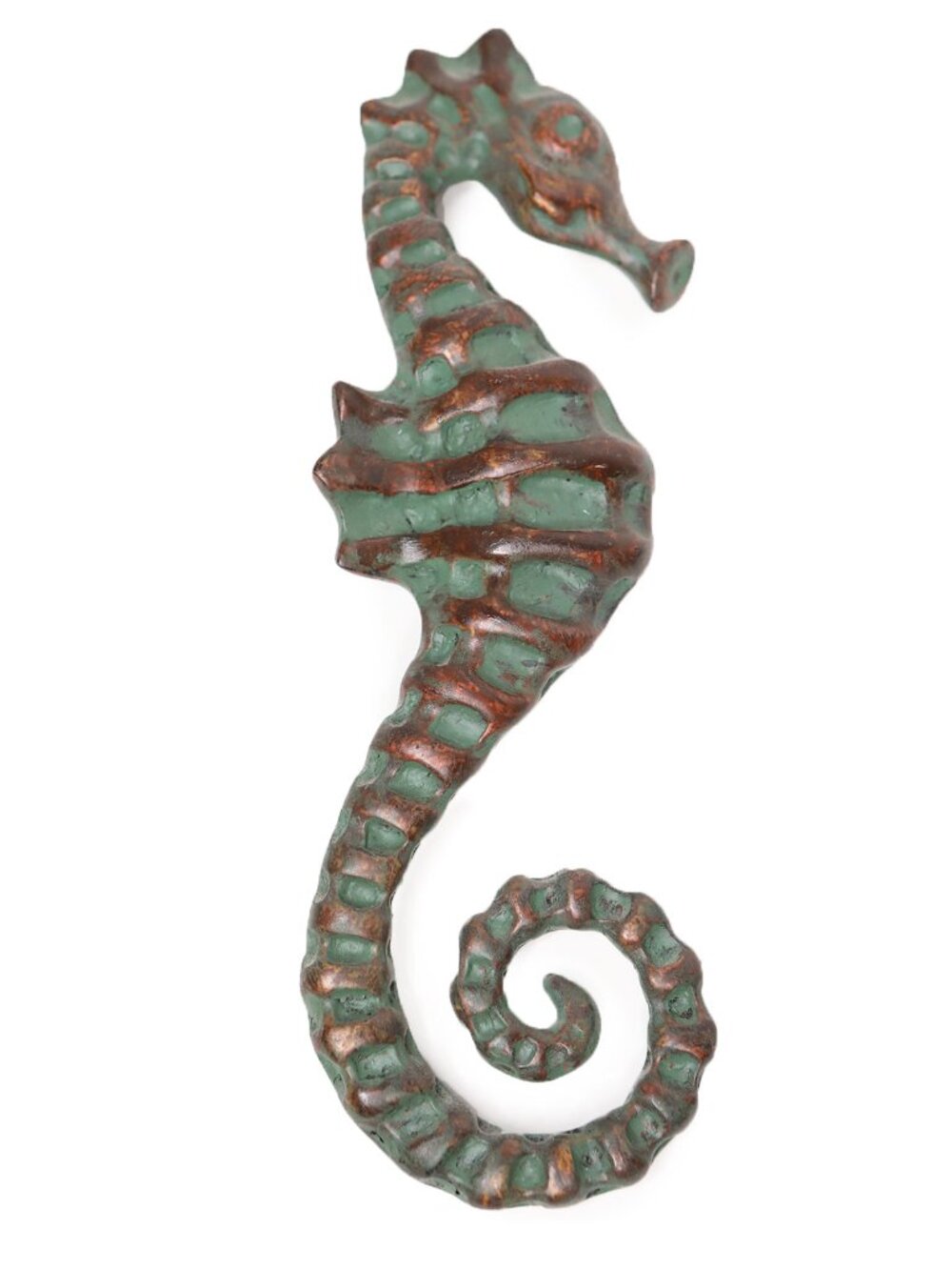 Vintage Faux Verdigris Copper Wooden Seahorse Wall Decor Carved Painted Wood